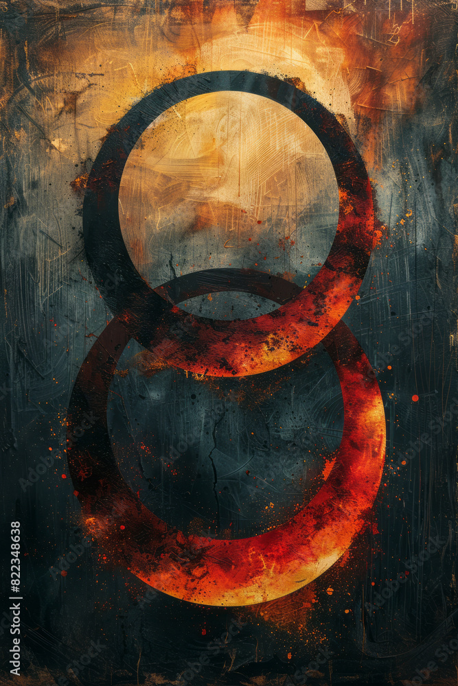 Poster abstract image of the number 33 with interlocking galaxies, symbolizing cosmic enlightenment and the