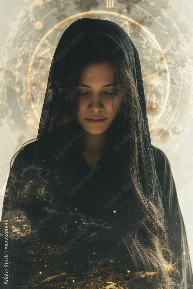 Aufkleber abstract illustration of the high priestess (card 2) represented by a split image of light and dark 