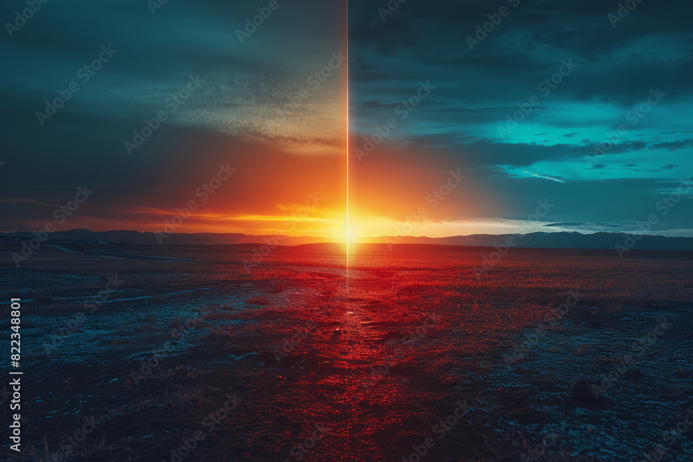 Aufkleber illustration of the number 1 as a vertical line dividing day and night, symbolizing beginnings and i