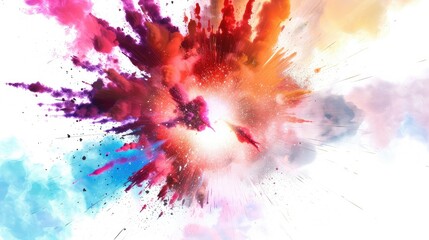 Abstract colorful powder explosion on white background.