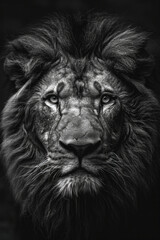 Fototapeta premium Illustration of Strength (card 8) with a lion's face divided into light and shadow, symbolizing courage and inner strength.