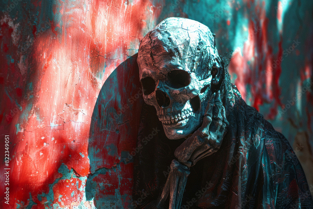Aufkleber artistic rendering of death (card 13) with a skeletal figure half in shadow, half in light, symboliz
