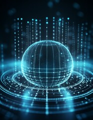 Fototapeta premium 3D holographic sphere spherical hologram projection virtual space black background wallpaper