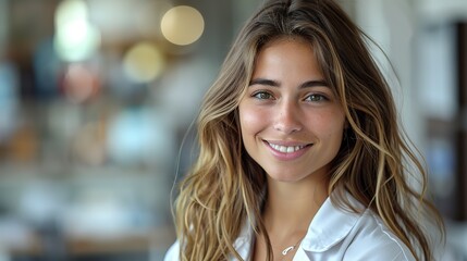 Obraz premium confident brunette doctor in a white coat stands smiling professionally in a well lit office.image illustration