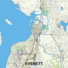 Everett, Washington, USA map poster art