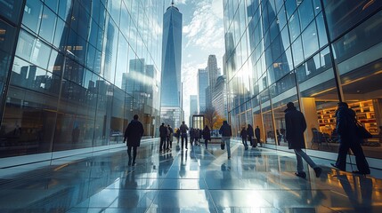 Urban space, street scene, trade center. Generative AI.