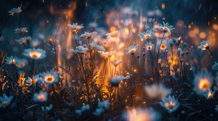 Fototapeta premium Mystical flowers in the night. Glowing petals in the dark.