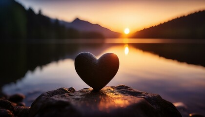 Heart on the lake against the sunset For the Love of the Lake Nature Lover 