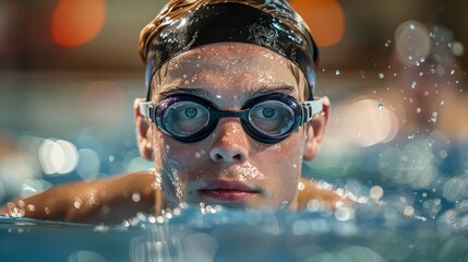 Swimmer ready to start a backstroke race