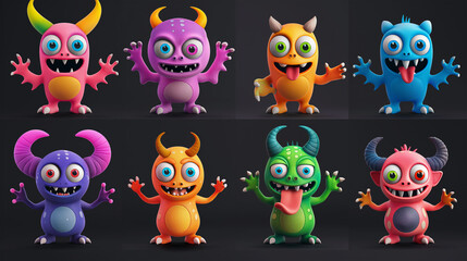 Asset of monster for slot game or game element isolation on dark background, Illustration.