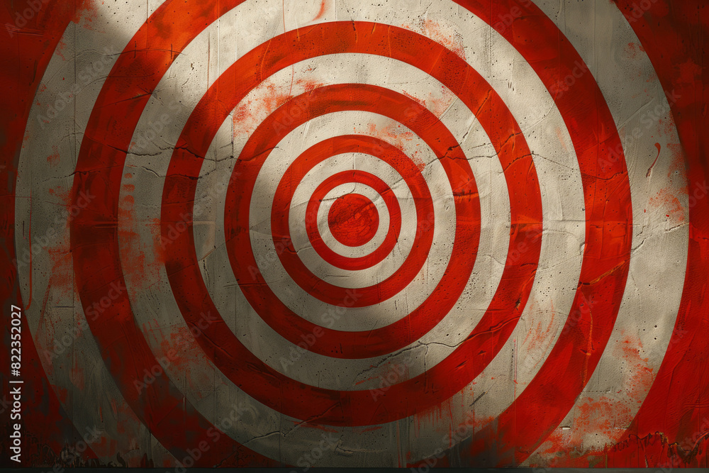 Poster artistic rendering of red and white concentric circles overlapping, symbolizing unity and conflict,