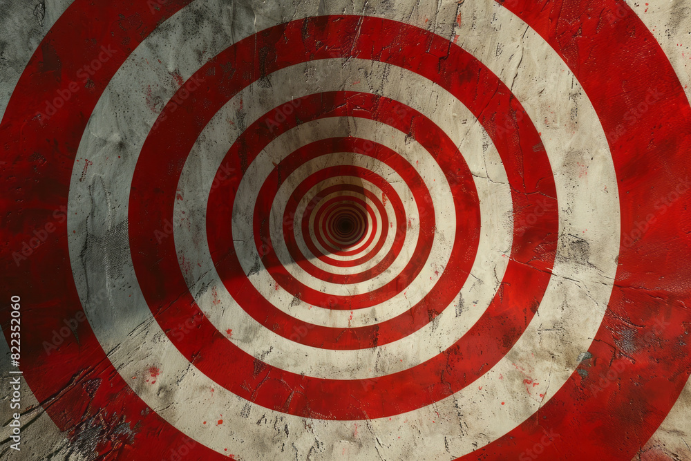 Poster artistic rendering of red and white concentric circles overlapping, symbolizing unity and conflict,