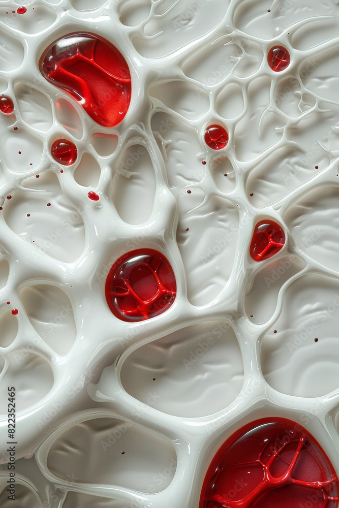 Poster abstract image of red and white droplets forming a complex pattern, symbolizing the interplay of dif