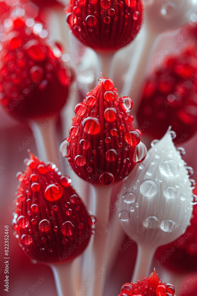 Poster abstract image of red and white droplets forming a complex pattern, symbolizing the interplay of dif