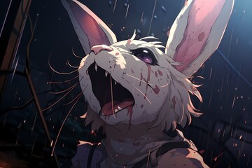 illustration of a scary rabbit in a dark alley