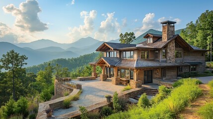 Luxury house in the mountains, AI-generative