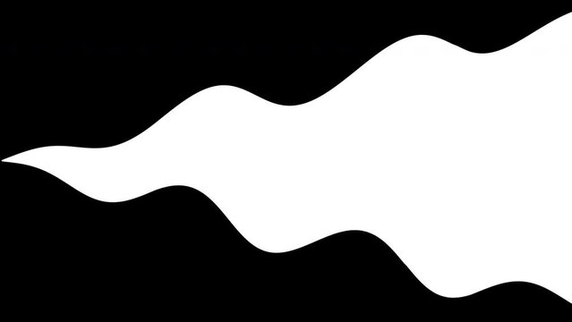 Simple white wave or smoke shape, wavy mask vector flat 2d animated looping background isolated on black.