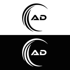 AD logo. A D design. White AD letter. AD, A D letter logo design. A D letter logo design in FIVE, FOUR, THREE, style. letter logo set in one artboard. A D letter logo vector design.	
