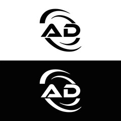 AD logo. A D design. White AD letter. AD, A D letter logo design. A D letter logo design in FIVE, FOUR, THREE, style. letter logo set in one artboard. A D letter logo vector design.	
