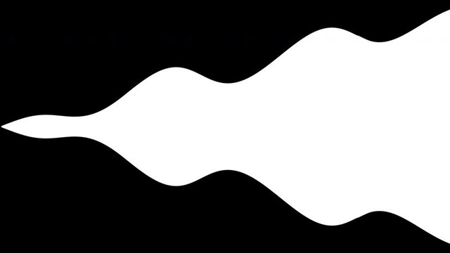 Simple symmetrical white wave or smoke shape, wavy mask vector flat 2d animated seamless looping background isolated on black.