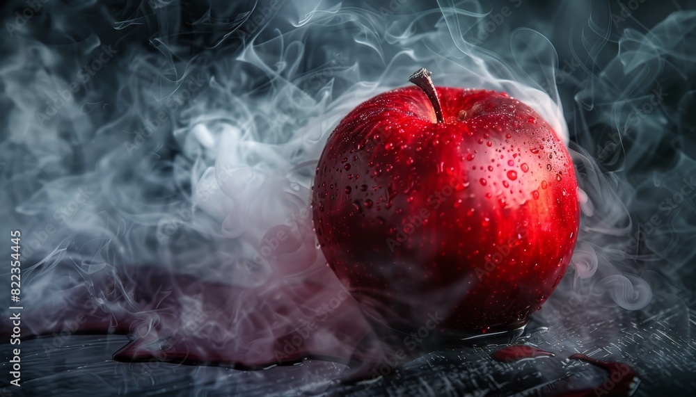 Canvas Prints a red apple is on a black background with red smoke by ai generated image