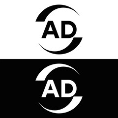 AD logo. A D design. White AD letter. AD, A D letter logo design. A D letter logo design in FIVE, FOUR, THREE, style. letter logo set in one artboard. A D letter logo vector design.	
