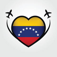 Venezuela Travel Heart Flag With Airplane Icons