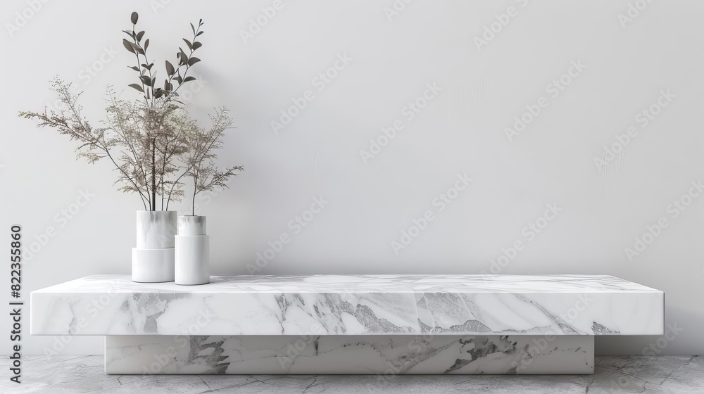 Poster elegant white marble table top mockup empty stone display shelf isolated on white 3d render