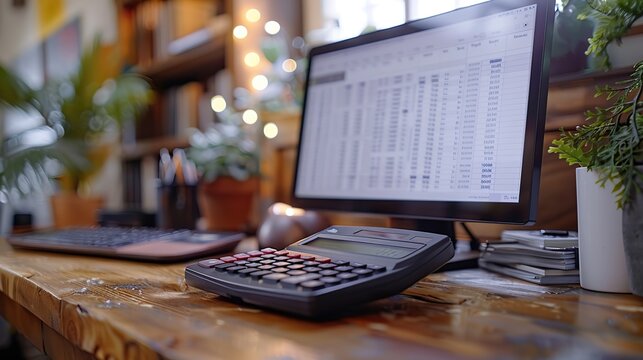 finance and accounting concept female accountant using calculator and computer in office.photo illustration