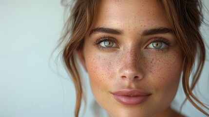 beautiful woman face close up studio on white.photo illustration