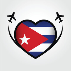 Cuba Travel Heart Flag With Airplane Icons