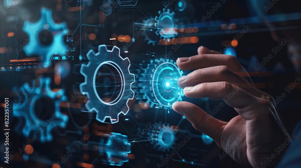 Poster integration concept, data system technology concept, integration icon with gears