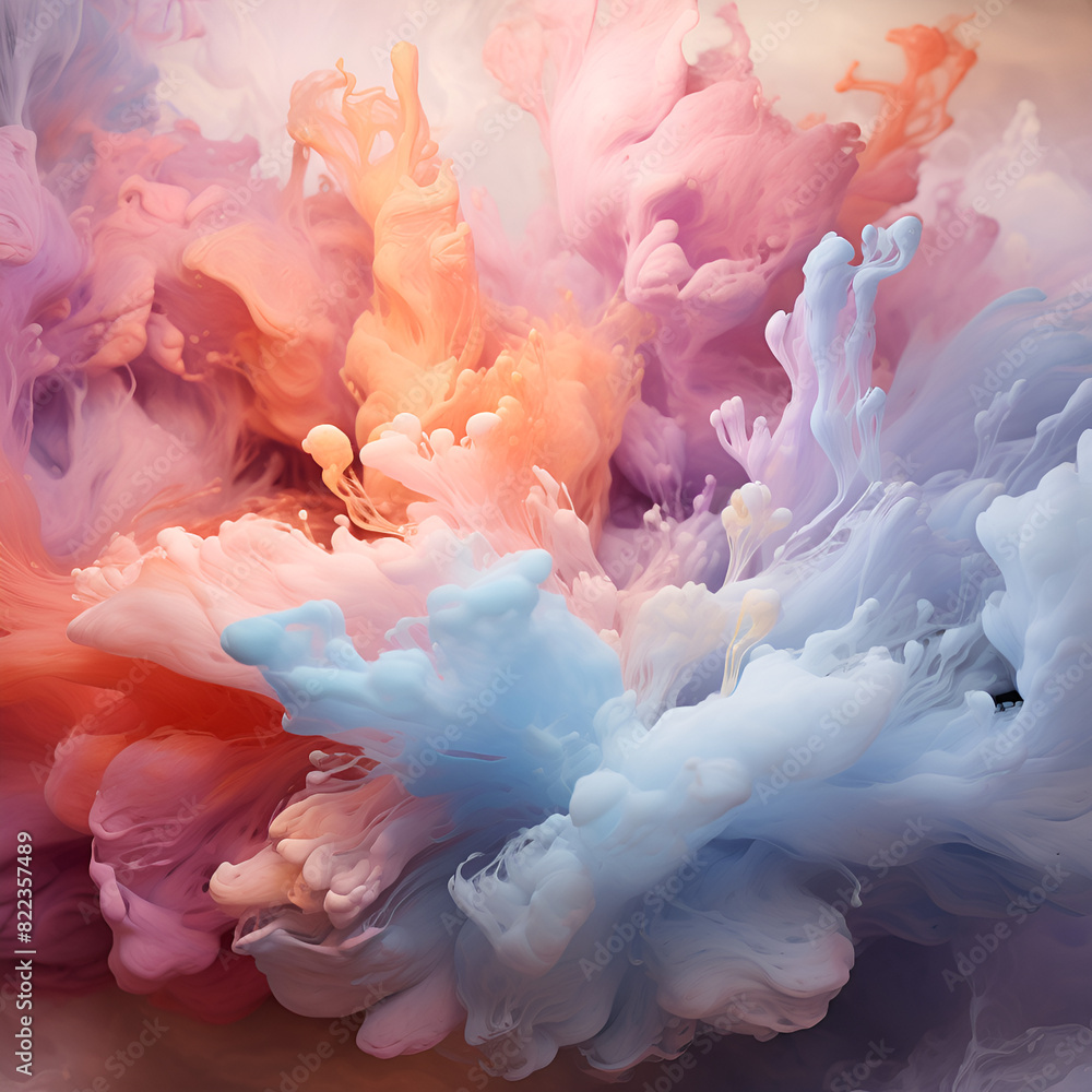 Poster vibrant ink spray creating a colorful and artistic pattern in the air.