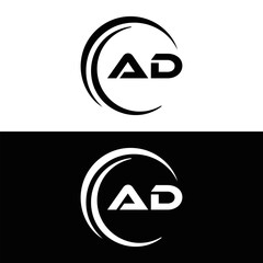 AD logo. A D design. White AD letter. AD, A D letter logo design. A D letter logo design in FIVE, FOUR, THREE, style. letter logo set in one artboard. A D letter logo vector design.	
