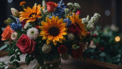 Obraz premium Coquette Bouquet for Wedding Invitation, Aesthetic Colorful Flowers, Spring Celebration Flower Arrangement.