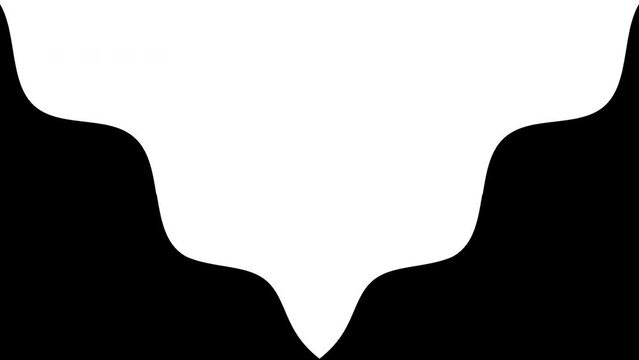 Simple white wave, liquid shape, wavy mask vector flat 2d animated seamless looping background isolated on black.