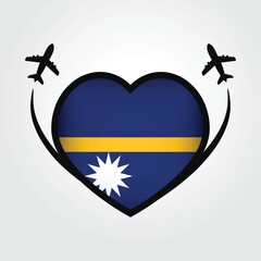 Nauru Travel Heart Flag With Airplane Icons