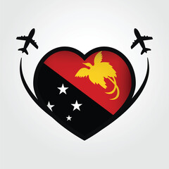 Papua New Guinea Travel Heart Flag With Airplane Icons