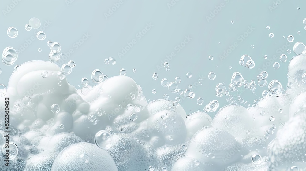 Poster effervescent cascading white foam airy soap bubbles border realistic aqueous texture abstract backgr