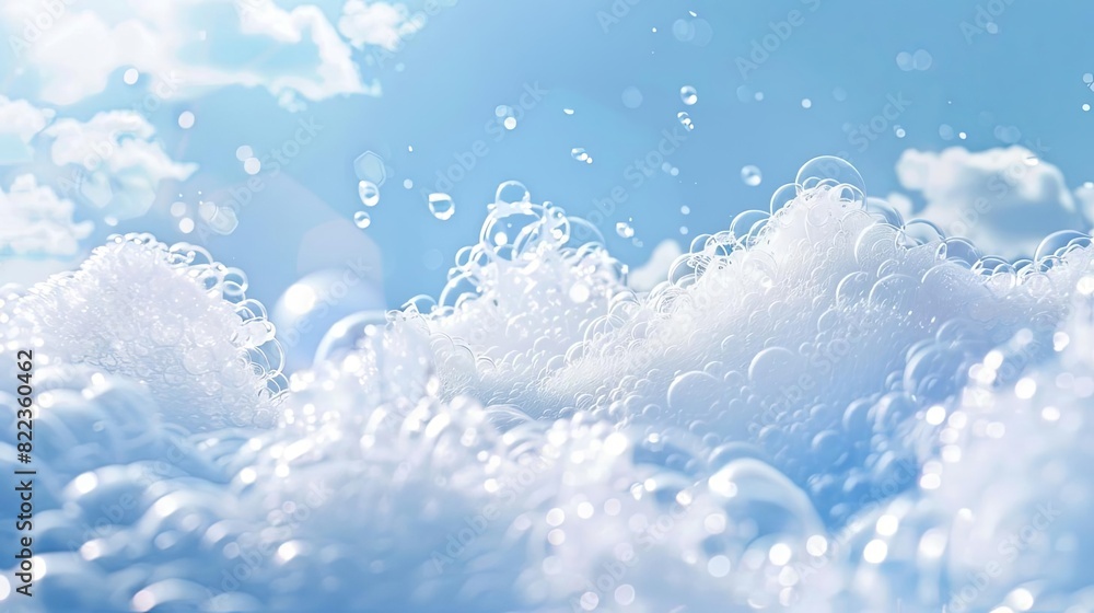 Poster effervescent cascading white foam airy soap bubbles border realistic aqueous texture abstract backgr