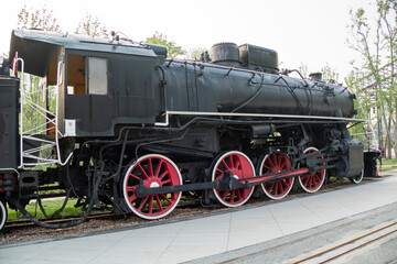 Old Vintage Steam Locomotive Train Isolated, Old time vintage railroad steam locomotive train engine, Transportation and travel from another era.