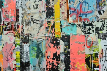 Fototapeta premium Mixed-Media Graffiti Collage with Stencils, Tags, and Vibrant Colors