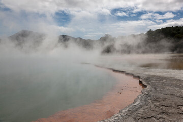 New Zealand. valley of volcanoes on a lach autumn day