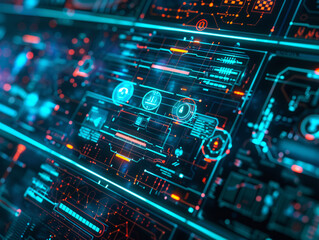 Close-up of a digital screen showing AI security algorithms in action, protecting against cyber threats