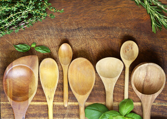wooden spoons on the table food background