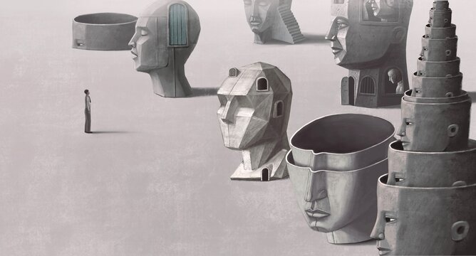 surreal art. mental health and brain and memory concept.