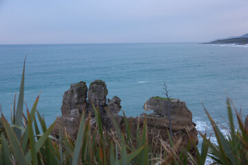 New Zealand Pancake Rocks in Hokitika on a sunny autumn day