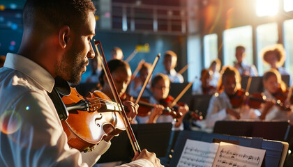 Music teacher with students