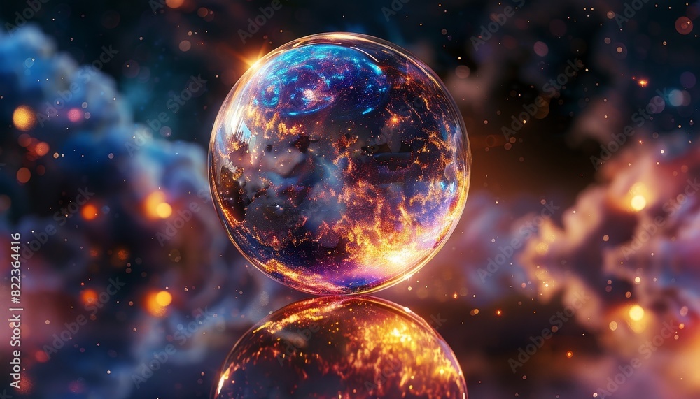 Canvas Prints a glowing, colorful sphere is reflected in a mirror by ai generated image