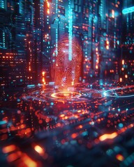 Obraz premium Cybersecurity system undergoing fingerprint verification, emphasizing the importance of advanced technology in ensuring digital security and data privacy